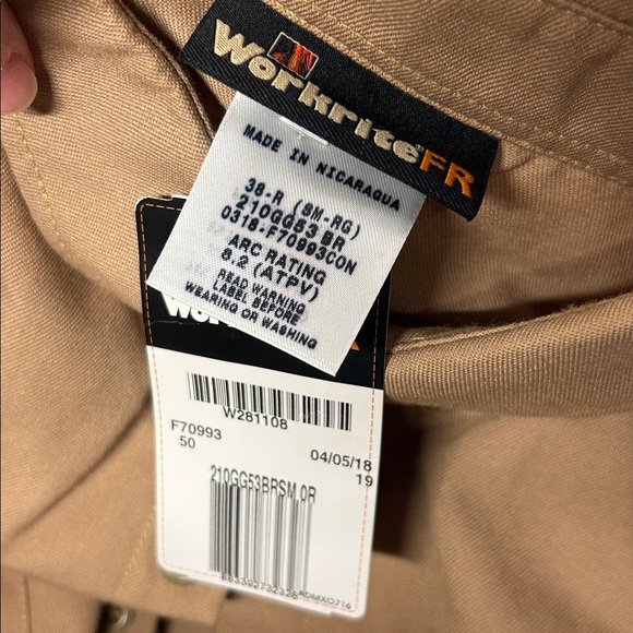 Men's size 38R small work right FR flame resistant tan button shirt new with tax - Picture 6 of 11